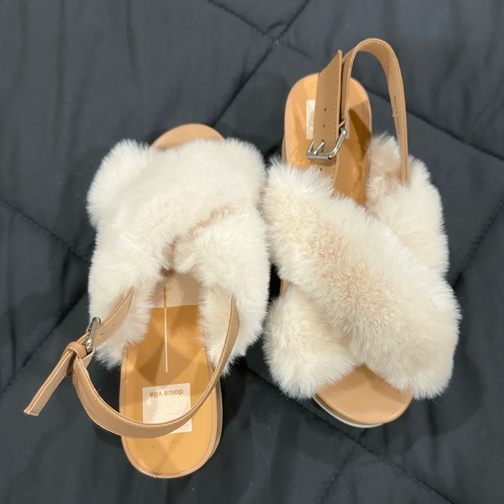 Dolce Vita Cream Faux Fur Sandals